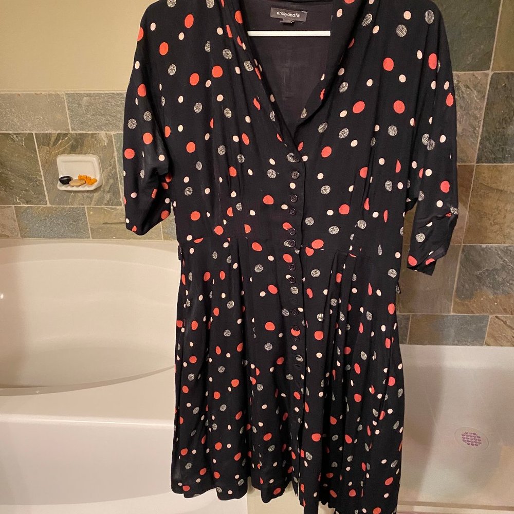 Emily and Fin Black Dress with Red and White Polka Dots— UK 14/Large